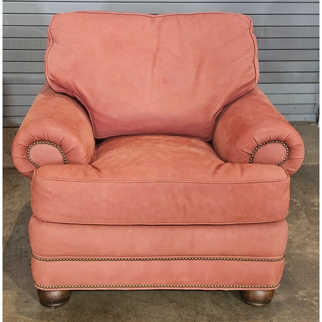 Hancock & Moore Late 20th Century Pair Hancock & Moore Red Suede Leather Armchairs Club Chairs Nailhead Trim For Sale - Image 4 of 11
