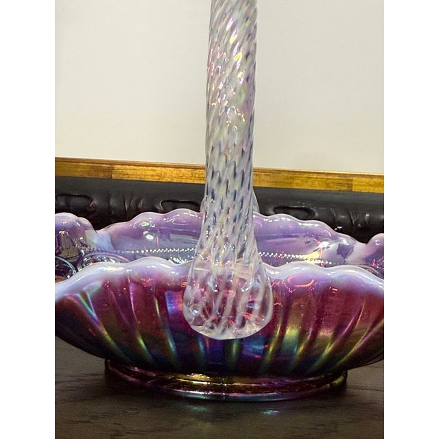 1990s Handmade Fenton Plum Opalescent Art Glass Basket With Iridescent Finish For Sale - Image 11 of 13