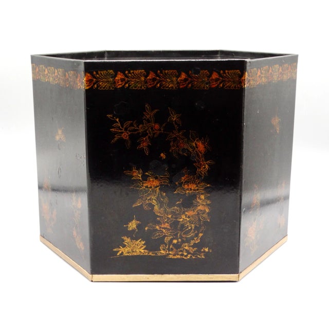 Large Italian Regency Style Toleware Jardinieres W/ Preserved Boxwood, a Pair For Sale - Image 6 of 15