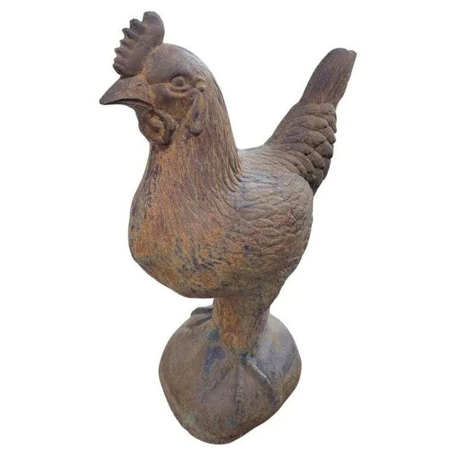Rustic 19thc Monumental Cast Iron Garden Rooster For Sale - Image 3 of 9