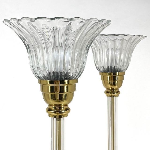 Pair of Vetri Artistica Murano Glass and Brass Torchiers For Sale - Image 9 of 10