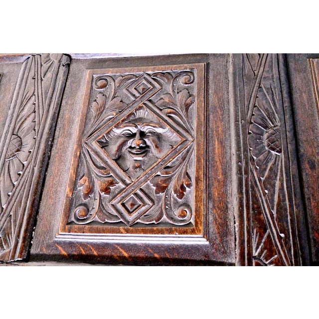 Large Carved Oak Mule Chest in Green For Sale - Image 4 of 14