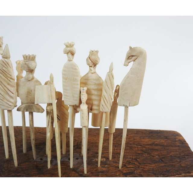 Campaign 19th Century Carved Bone Game Pieces Collection With Wood Stand For Sale - Image 3 of 17