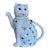 1970’s Blue & Green Accent Lucky Cat Motif Tea Pot For Sale
