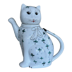1970’s Blue & Green Accent Lucky Cat Motif Tea Pot