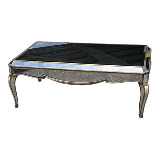 Hollywood Regency Mirrored Silver Leaf Glass Coffee Table For Sale