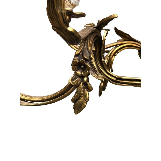 Mid 20th Century Vintage Mid 20th Century French Rococo Style Bronze Brass Porcelain 12-Light Chandelier For Sale - Image 5 of 11