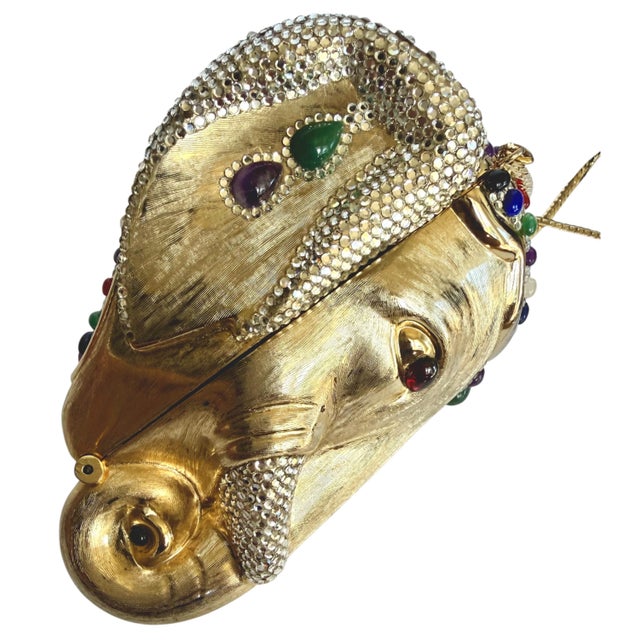 Metal 1980s Judith Leiber Elephant Jaipur Crystal Gems Minaudière Evening Shoulder Clutch Bag Vintage For Sale - Image 7 of 17