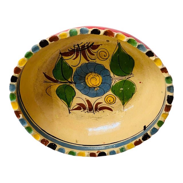 Vintage Made in Mexico Serving Dish Hand Painted For Sale