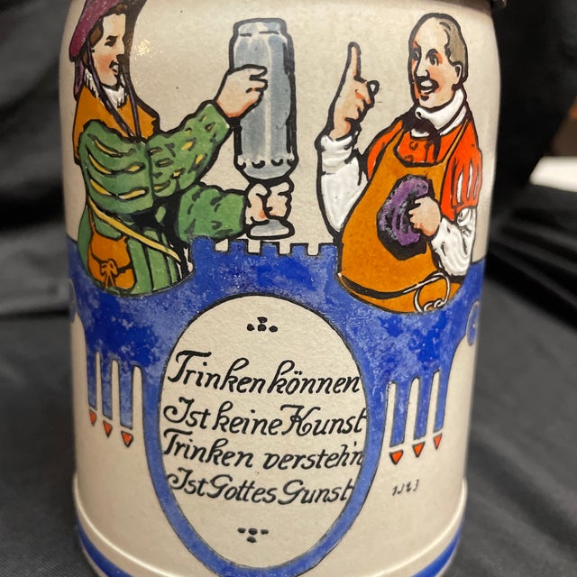 An Antique German Beer Stein With Ornamented Pewter Lid. For Sale - Image 11 of 12