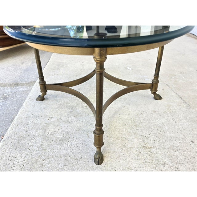 Vintage LaBarge Oval Brass Hoof Footed Glass Top Coffee Table For Sale - Image 10 of 15