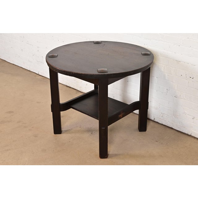 Miller Cabinet Co. Antique Mission Oak Arts & Crafts Center Table or Lamp Table, Circa 1910 For Sale - Image 10 of 10