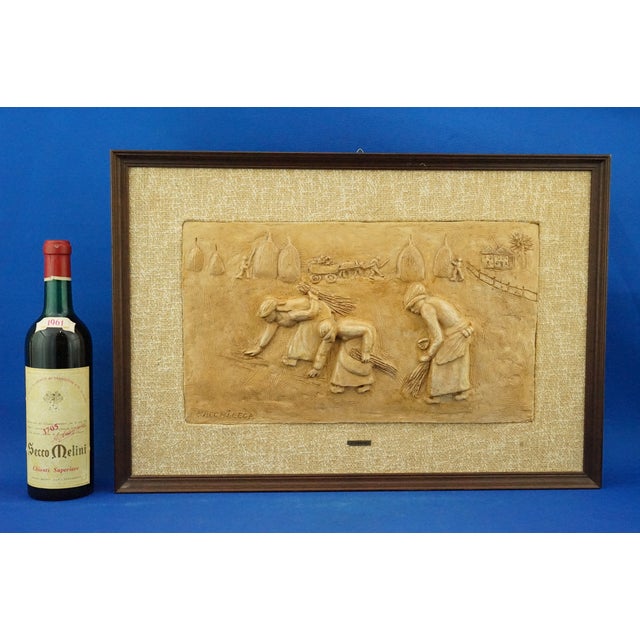 Bucci Melandri School The Gleaners Bas-Relief Plaque in Ceramic Faenza by Aldo Bacchilega, Italy, Early 1900s For Sale - Image 6 of 18