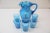C. 20th Century Beautiful Victorian ( Mary Gregory ) blue glass pitcher w/ 5 adorable tumblers, hand painted / hand blown...