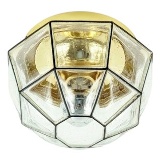 Mid-Century Modern Glass and Brass Ceiling Ligh from Limburg, Germany, 1960s For Sale