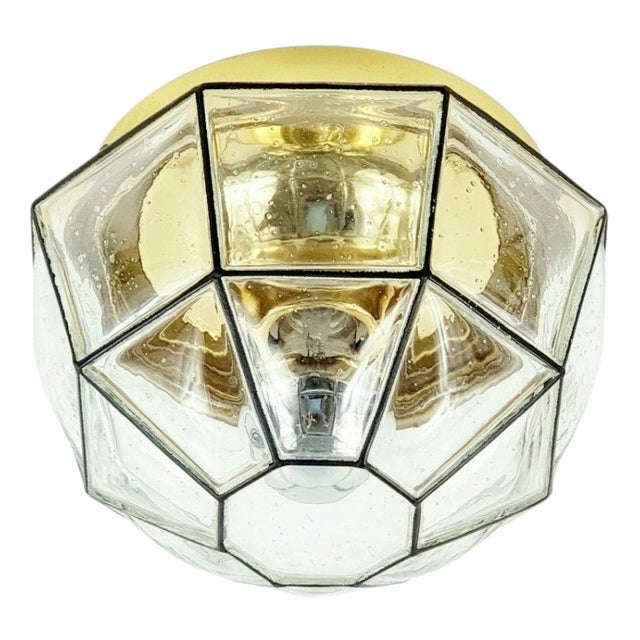 Mid-Century Modern Glass and Brass Ceiling Ligh from Limburg, Germany, 1960s For Sale