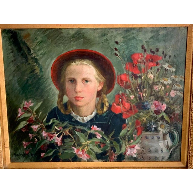 Mid 20th Century Portrait Girl Amongst Flowers, by Marion Henseler For Sale - Image 10 of 11