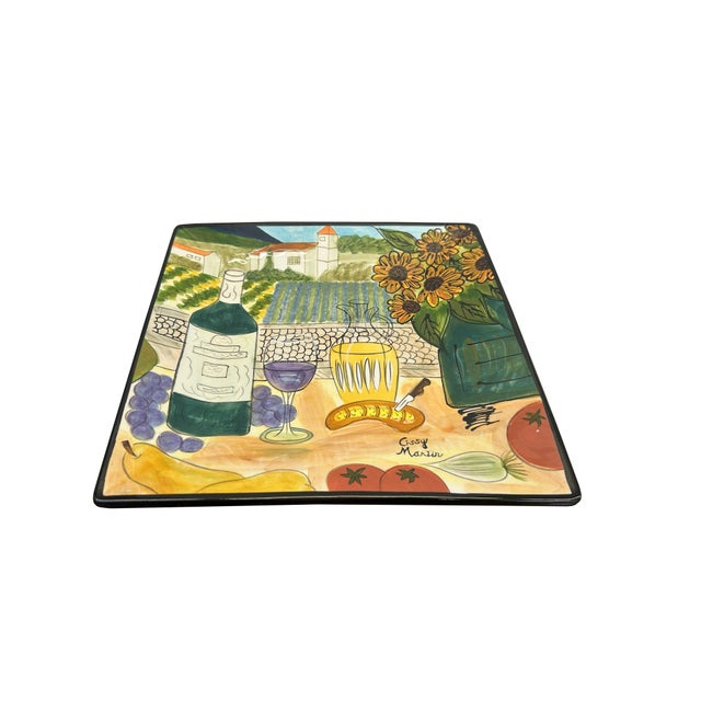 Art Deco Handmade Square Wine Bottle Glass Scenery Flower Display Art Plate For Sale - Image 3 of 6