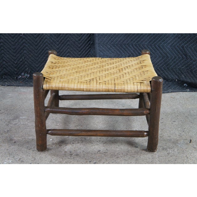 Antique Rustic Adirondack Old Hickory Style Rattan Log Stool Bench Ottoman 22" For Sale - Image 4 of 10