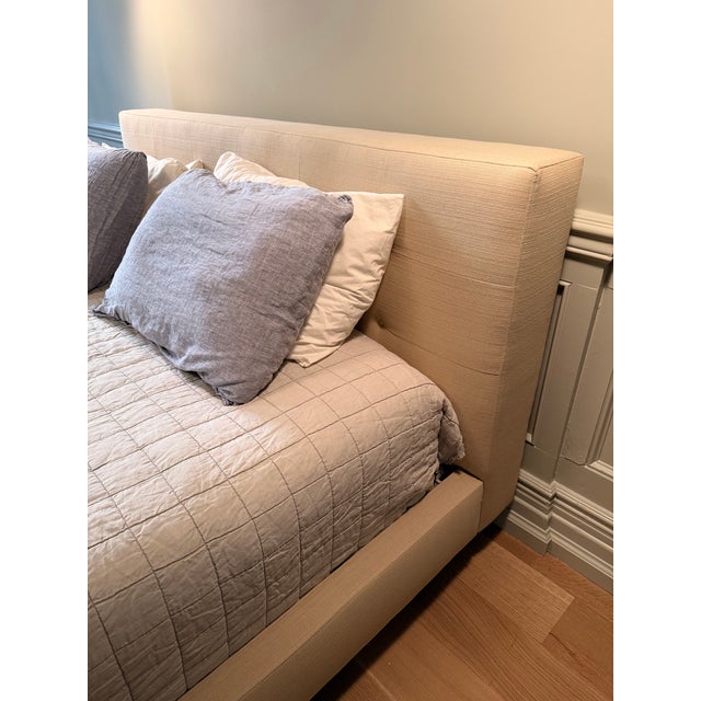 Beige Queen Upholstered Bed Frame and Headboard For Sale - Image 8 of 8