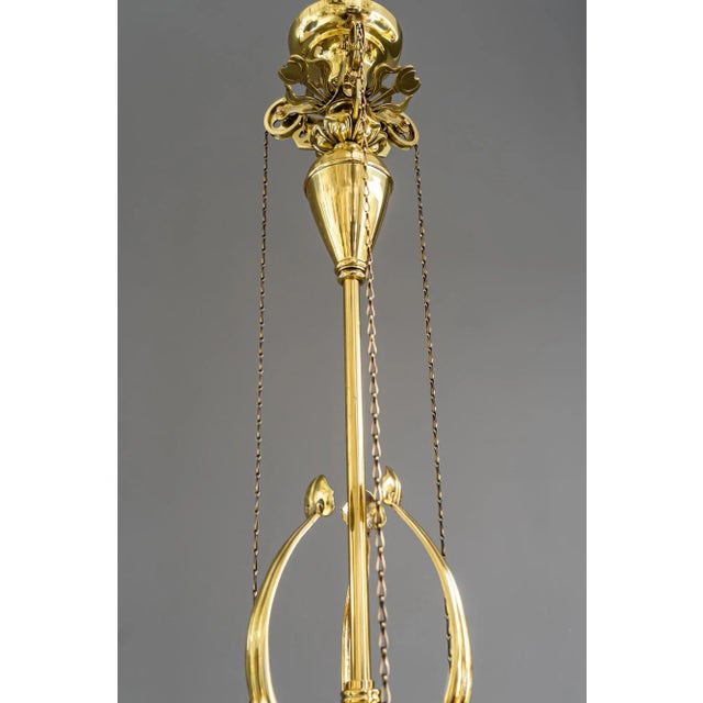 Jugendstil Adjustable Floral Chandelier with Opaline Glass Shades, 1910 For Sale - Image 11 of 18