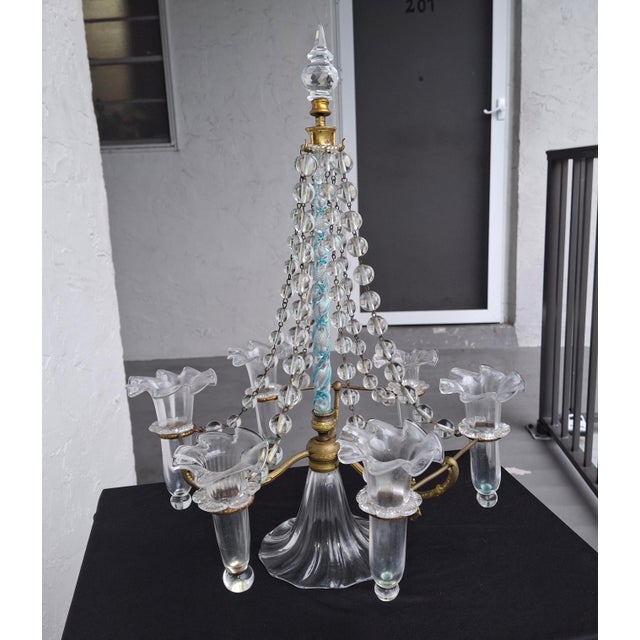 19thc British Stevens & Webb Blown Art Glass Blue Swirl Large Epergne by Stevens & Williams. Very high quality with all...