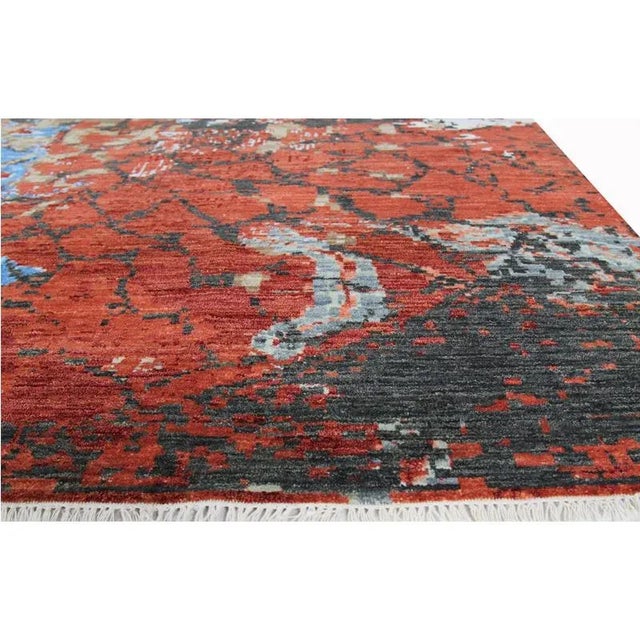 Handwoven Rust/Multi Modern Wool and Silk Area Rug 8'1" X 10'2" For Sale - Image 9 of 11