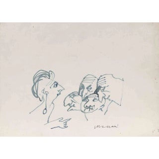 Mino Maccari, One for Three, 1955, Watercolor For Sale