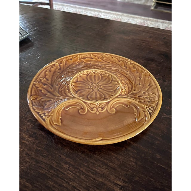 1970s Gien Gold Glaze Majolica Artichoke Plate For Sale In Dallas - Image 6 of 13