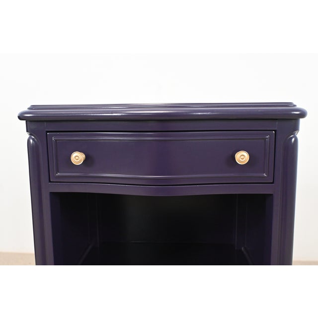 Drexel French Louis XV Style Dark Plum Nightstands, Pair | Newly Refinished For Sale - Image 9 of 15
