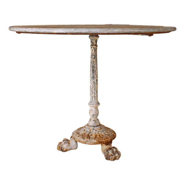 18c French Antique Marble Table - White Iron Base With Marble Top & Paw Feet For Sale