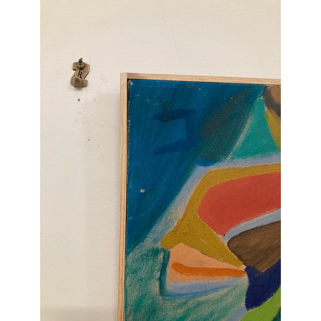 1960s mid-century modernist female artist oil painting. This is on trend for building collections. Oil on canvas in wood...