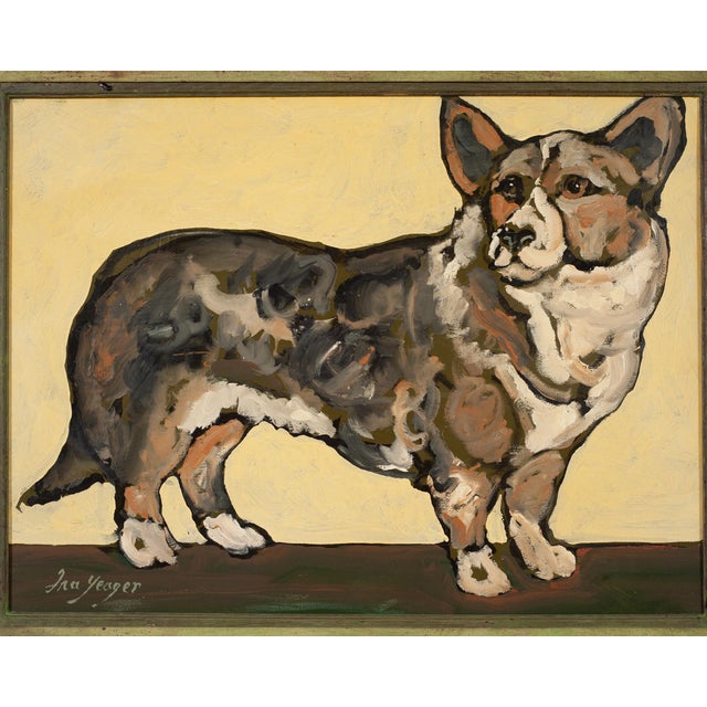 Ira Yeager Ira Yeager Corgi Dog Oil on Canvas Folk Art Painting 2005 For Sale - Image 4 of 18