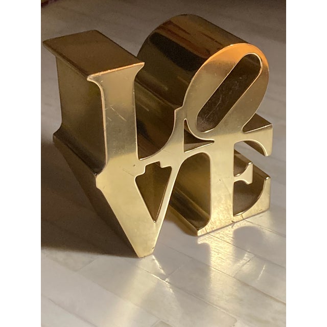 Authentic Vintage 1970s Robert Indiana "Love" Brass or Gold-Tone Paperweight For Sale - Image 11 of 11