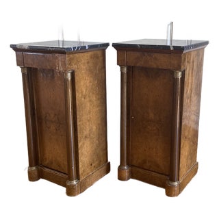 19th Century French Empire Marble Top Side Cabinets With Drawer and Drawer - A Pair For Sale