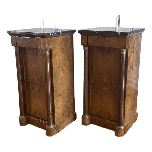 19th Century French Empire Marble Top Side Cabinets With Drawer and Drawer - A Pair For Sale