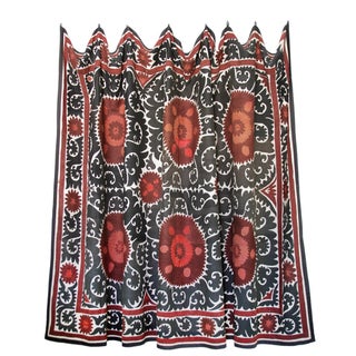 Vintage Black & Rose Suzani Textile For Sale