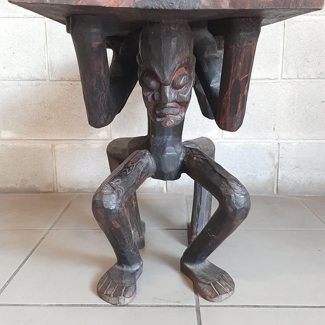 African Table in Carved Wood with Tribal Sculpture For Sale - Image 6 of 16