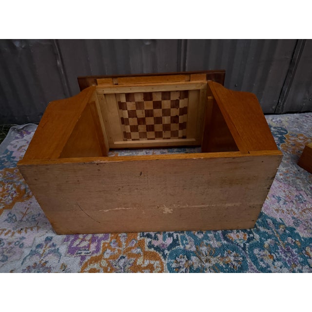 Gold Fun MCM Oak Chess/Checkers Game Table With Magazine Racks For Sale - Image 8 of 9