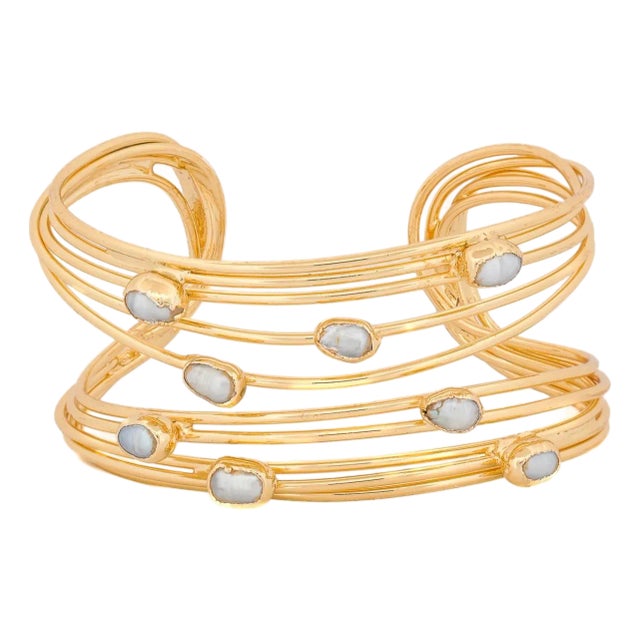 Cleopatra Pearl Dewdrop Gold Cuff Bracelet For Sale