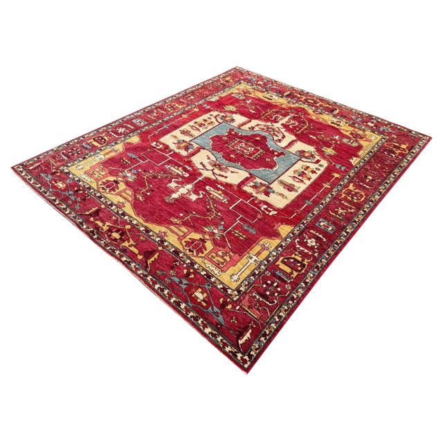 Tribal Serapi Wool Rug 243x298 Cm – Red, Ivory, and Gold Persian Oriental Area Carpet For Sale - Image 3 of 18