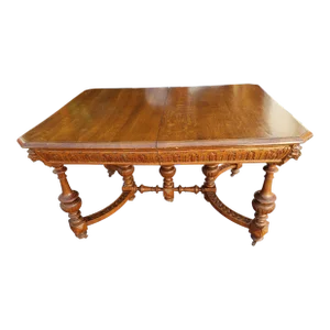 Antique Hand Carved Oak Jacobean Dining Table, Circa 1910s