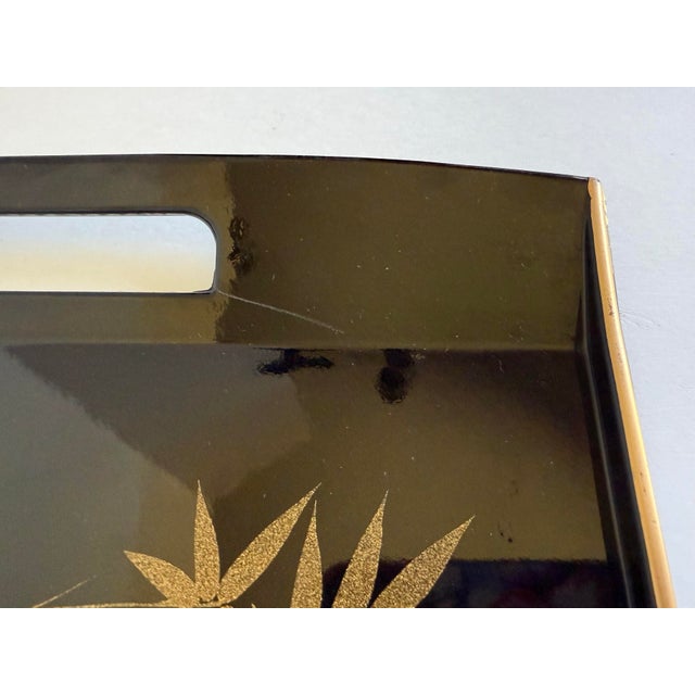 Black Vintage Marusei Japanese Black Serving Tray With Gold Bamboo Design For Sale - Image 8 of 10