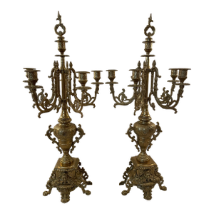 Pair of Vintage Brass Brevettato 6-Light Baroque Style Candelabra With Snuffers, Made in Italy