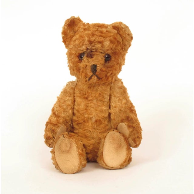 Vintage 1930's Golden Color Mohair Jointed Teddy Bear Toy Excelsior Wood Wool Stuffed Animal, Made in England For Sale - Image 4 of 10