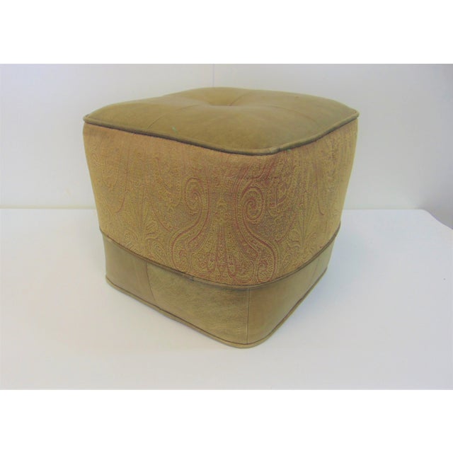 Mid-Century Modern Mid 20th Century Leather Tuft Paisley Ottoman For Sale - Image 3 of 5