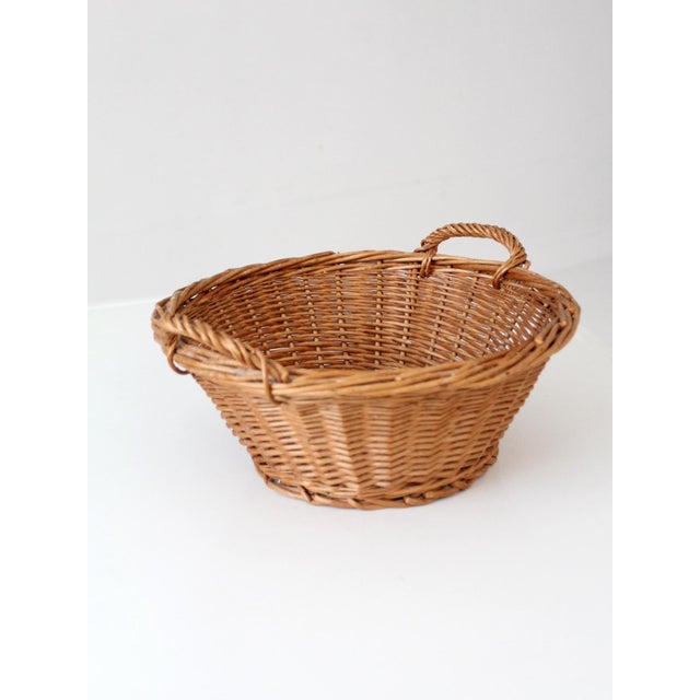 Vintage Wicker Gathering Basket With Handles For Sale - Image 11 of 13