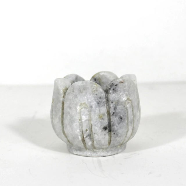 Early 20th Century Vintage Carved White Marble Tea Light Candleholder For Sale - Image 5 of 9