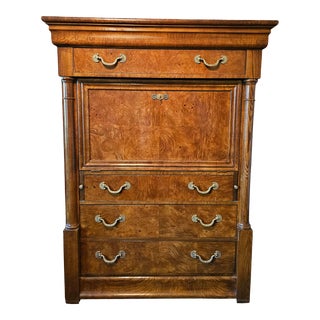 1993 Henredon Secretary Desk French Empire Style Burlwood Secretaire a Abattant For Sale
