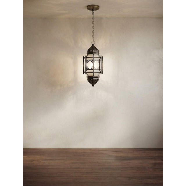 Handmade Iron Lantern With Aged Bronze Finish & Frosted Glass For Sale - Image 4 of 5